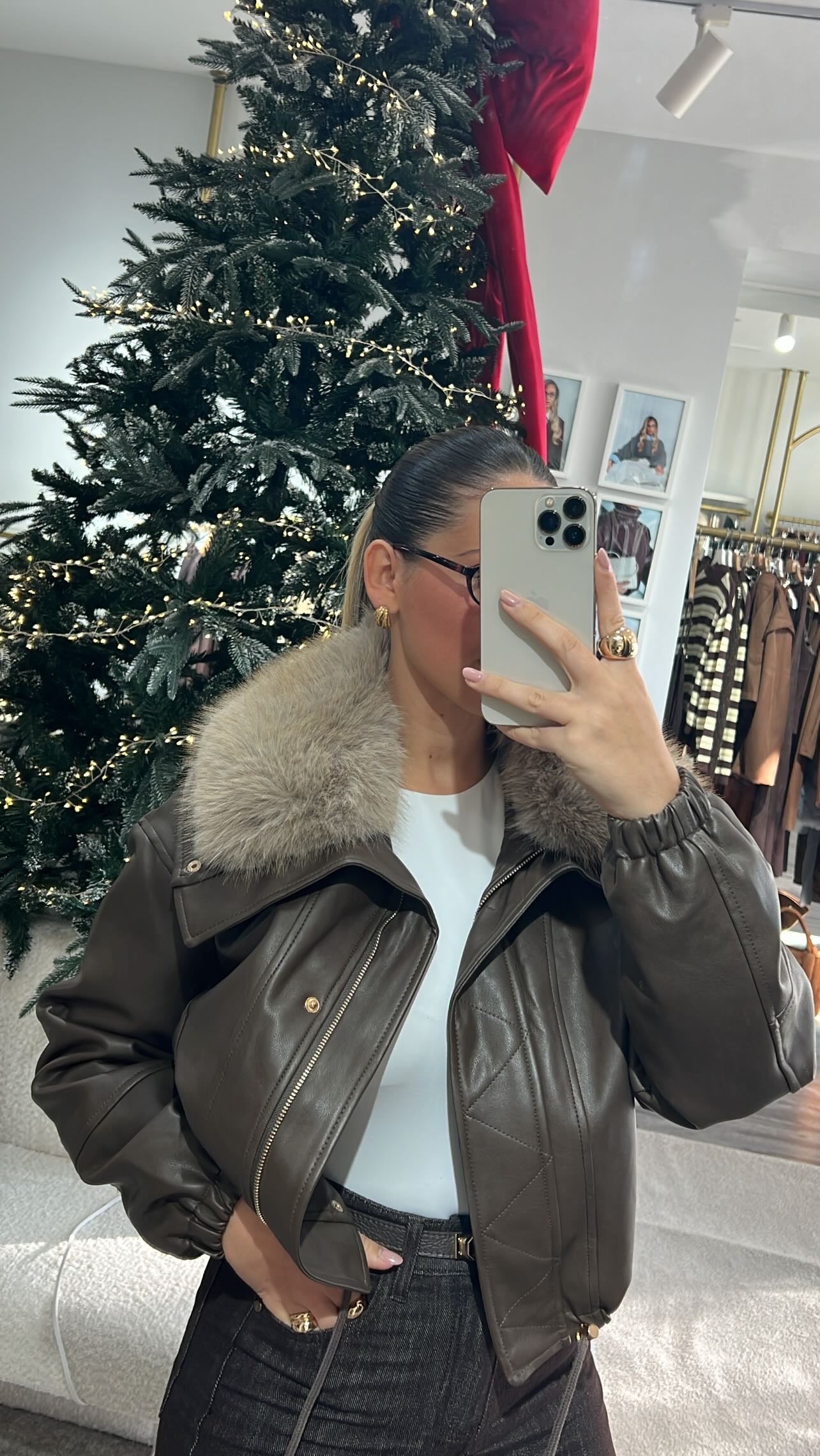 Leather effect jacket with removable fur
