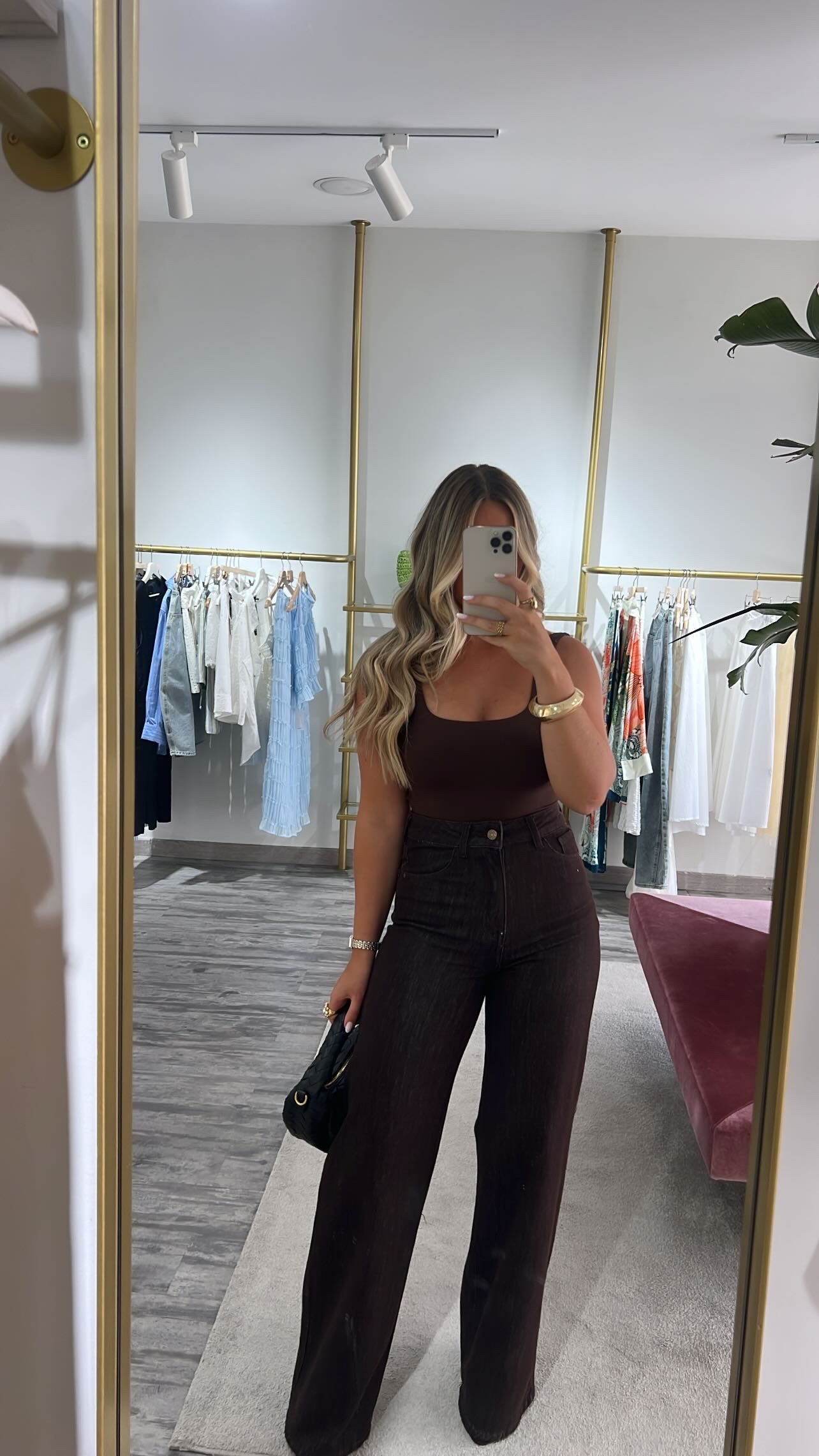 Jeans wide leg castanha