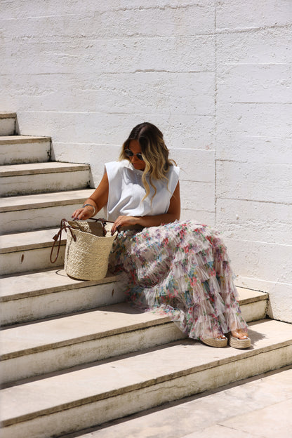 Floral printed tulle skirt