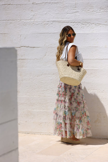 Floral printed tulle skirt