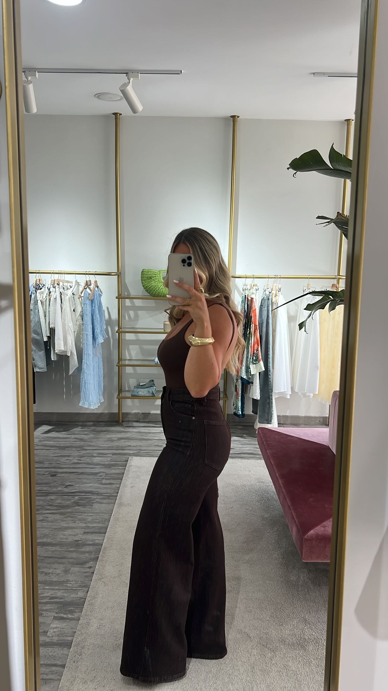 Jeans wide leg castanha
