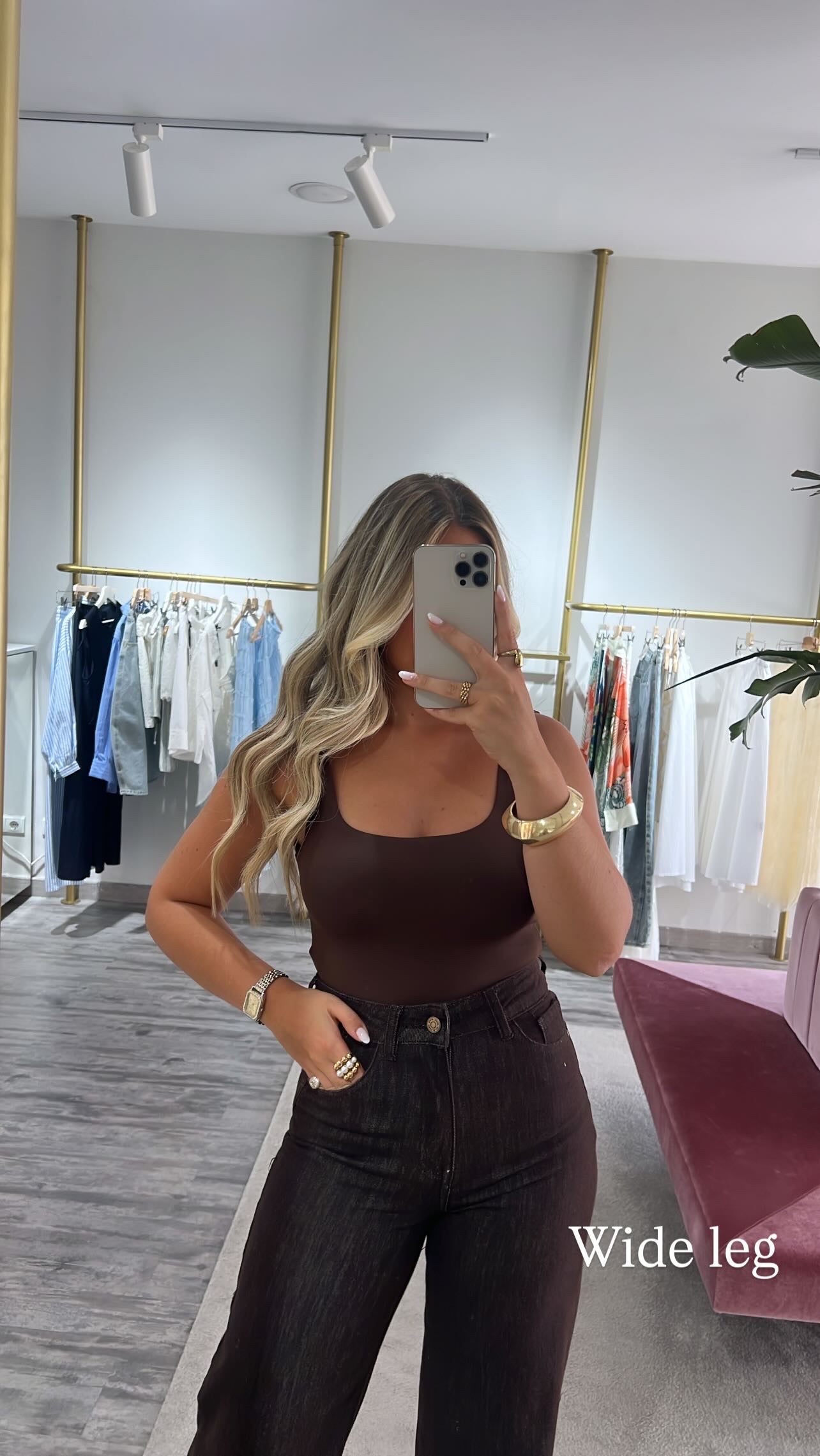 Jeans wide leg castanha