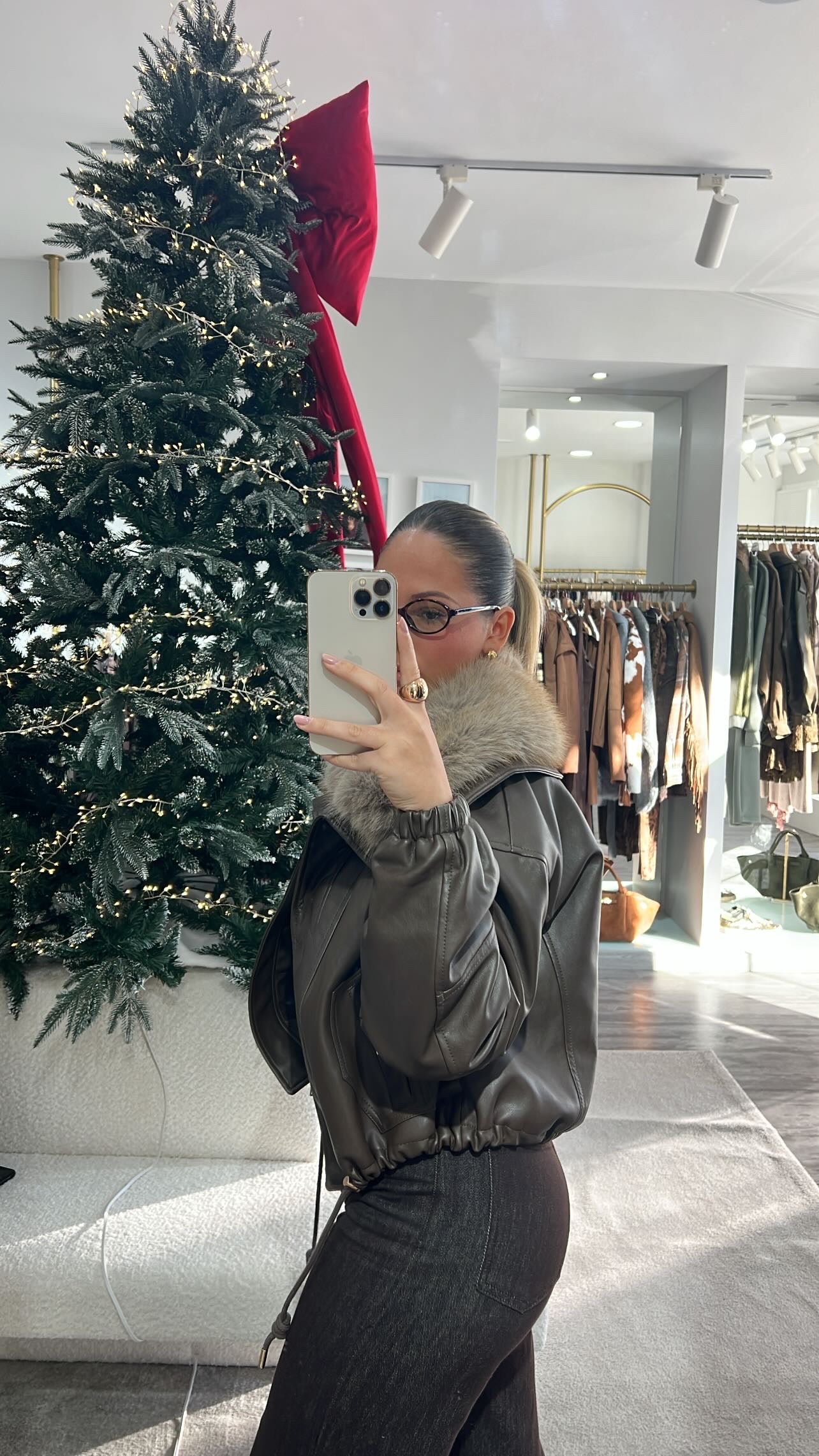 Leather effect jacket with removable fur